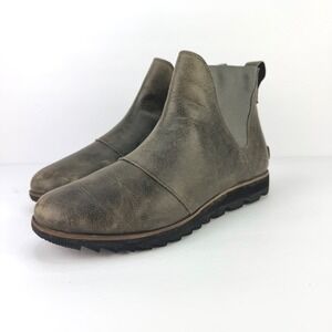 Sorel Women 8 Gray Harlow Distressed Chelsea Waterproof Leather Ankle Boots